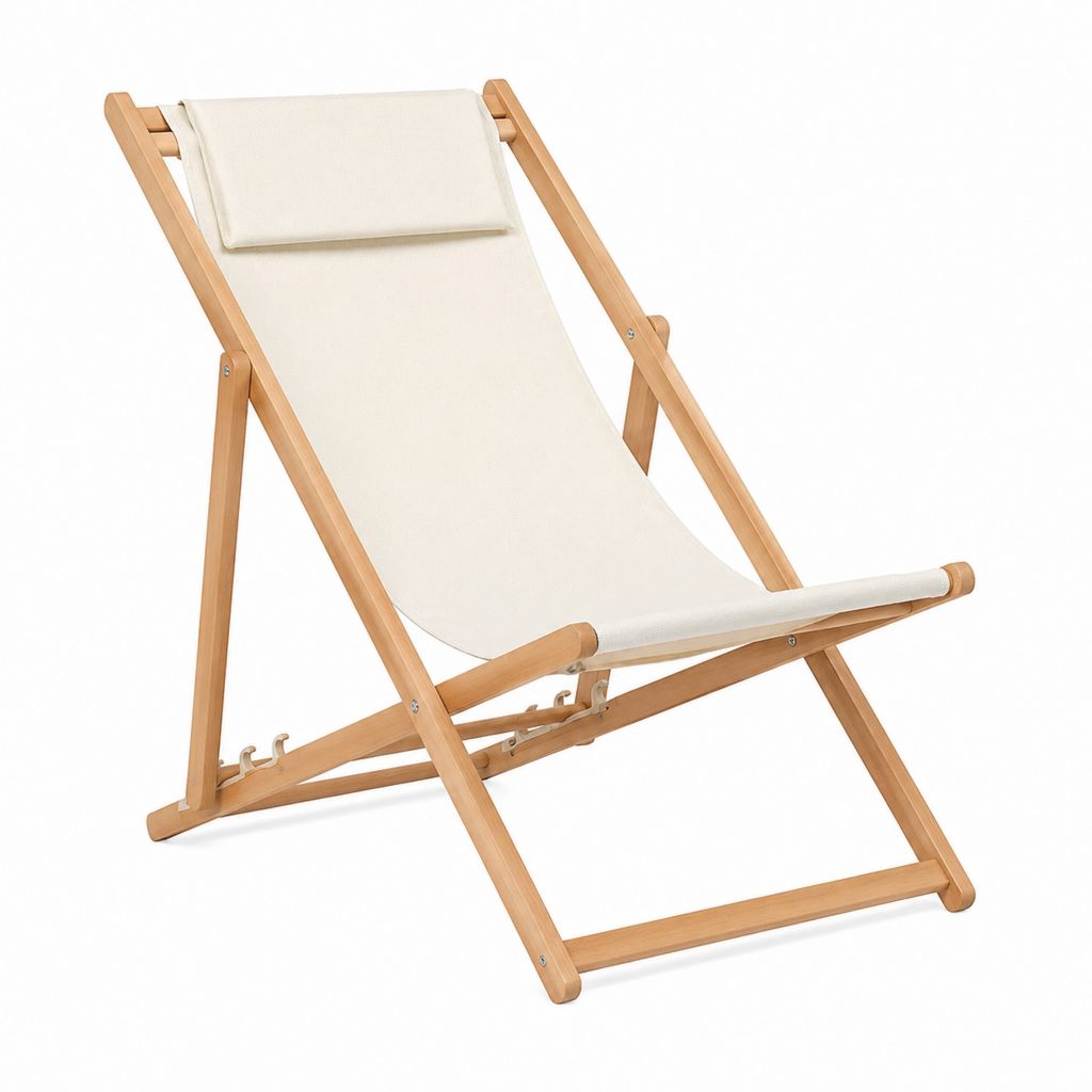 Klappbarer Gartenliegestuhl Naturholz Creme 100 % Baumwolle 58 x 98 x 90 cm