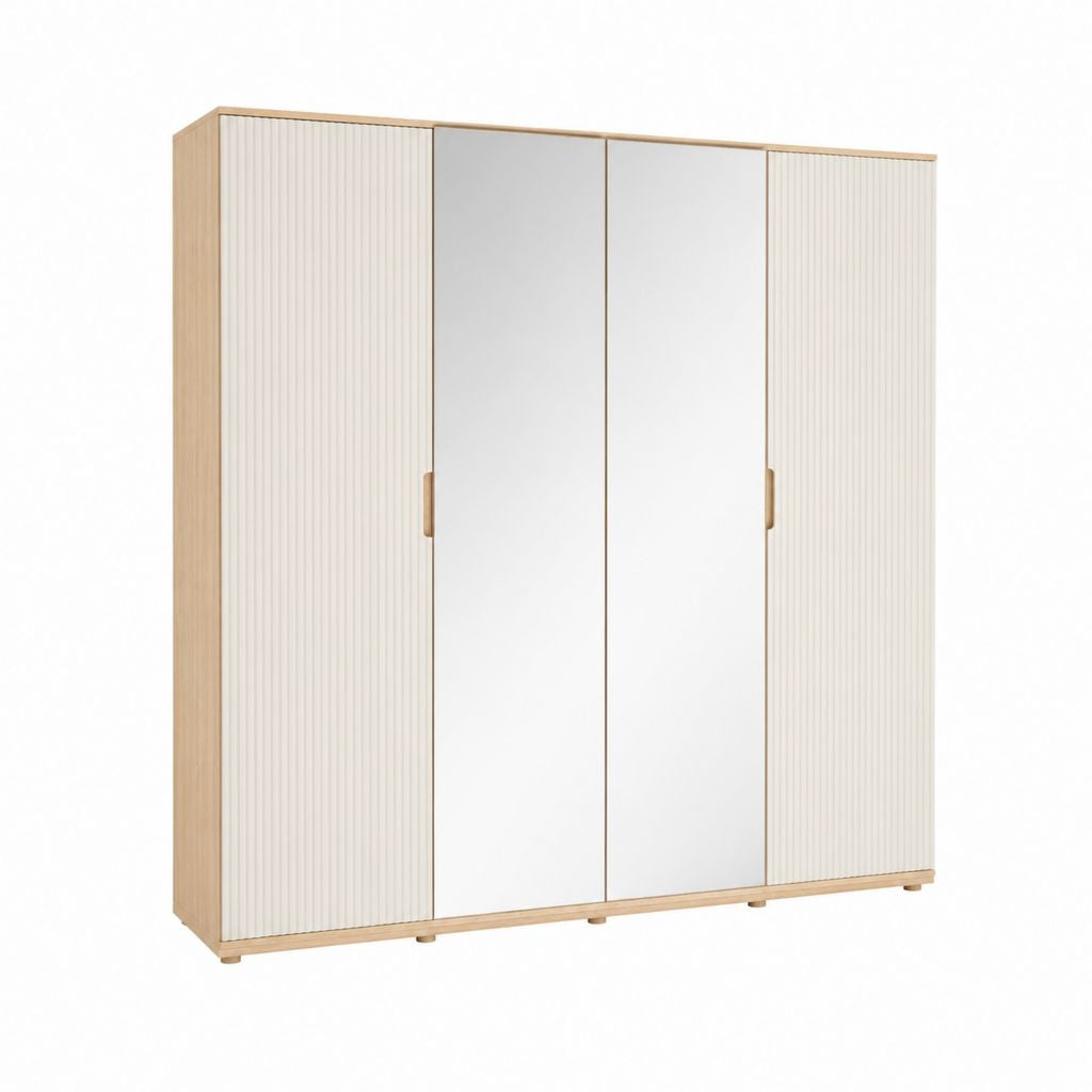 Kleiderschrank 4-türig mit Spiegeln weiß eichefarben Spanplatte 200 x 200 x 60 cm