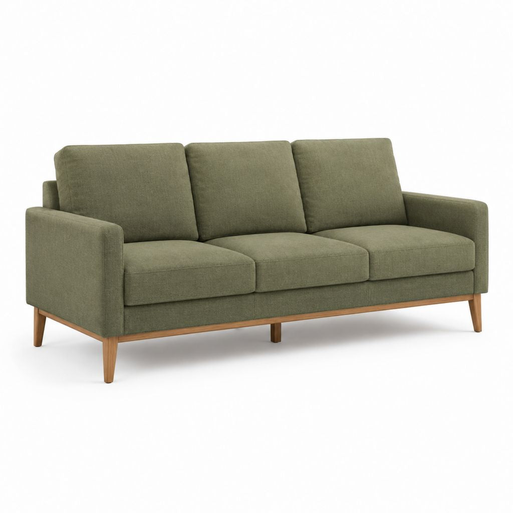 3-Sitzer Sofa Olivgrün Polyesterbezug mit Massivholzfüßen gerade 210 x 88 x 84 cm