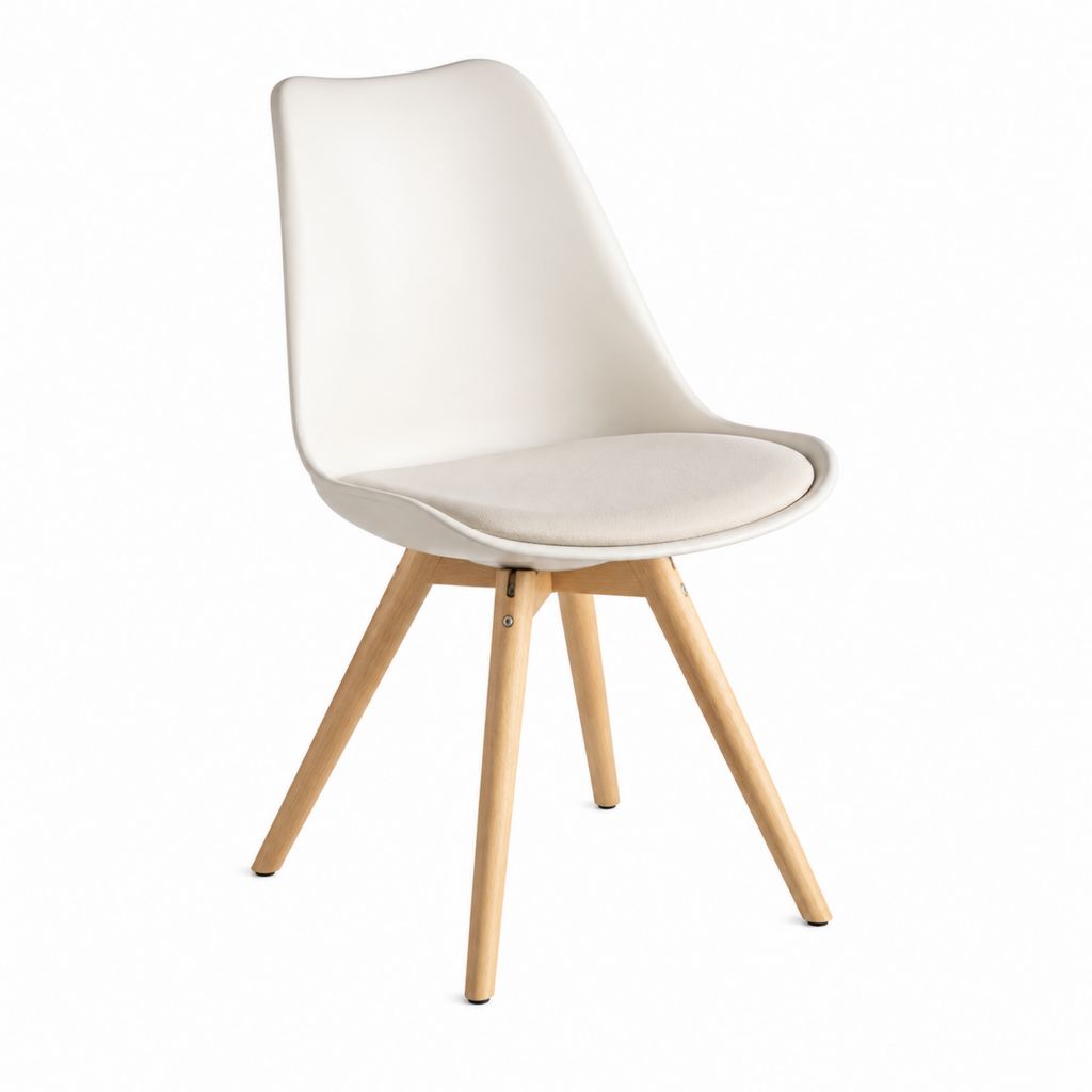 Esszimmerstuhl Weiß aus PP und Polyester mit Buchenholzbeinen geschwungen 82 x 48 x 54 cm