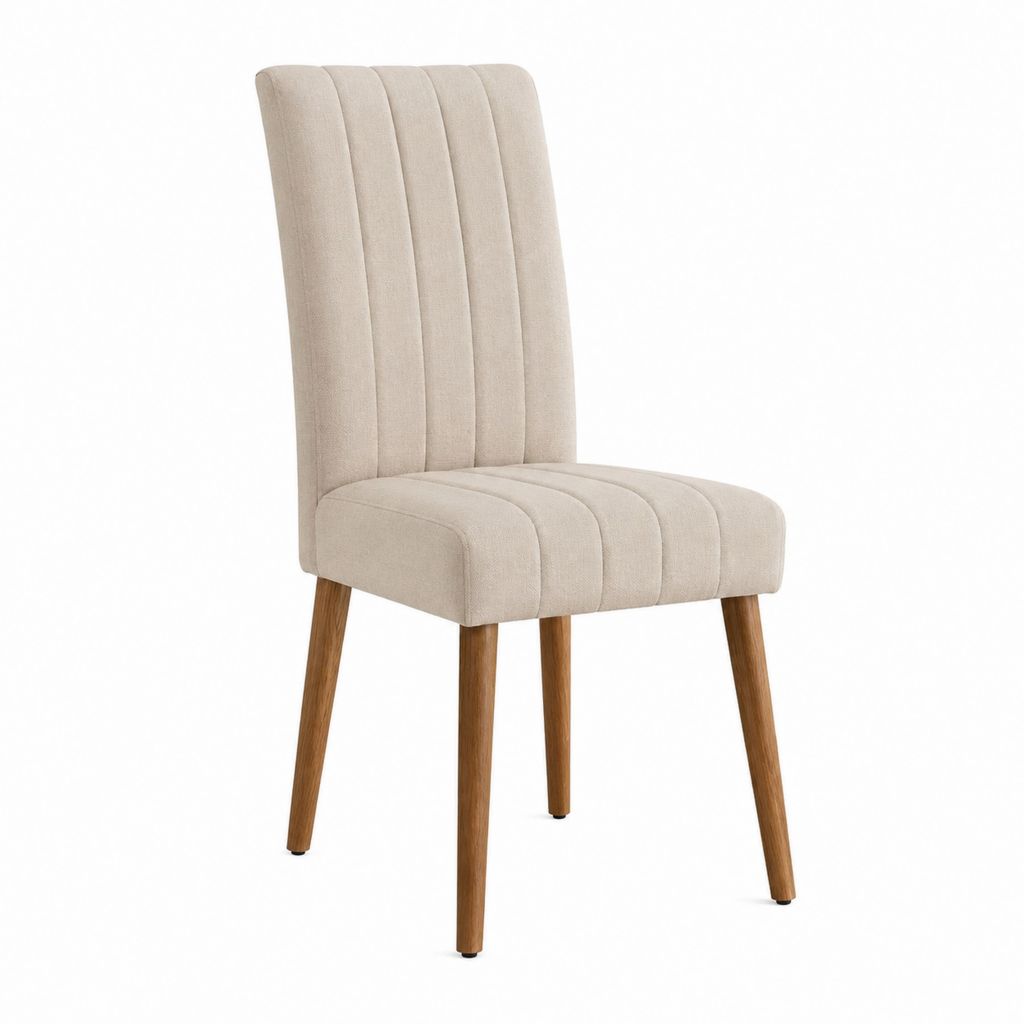Esszimmerstuhl Beige mit Polyesterbezug und Gummibaum-Massivholzgestell 48 x 60 x 96 cm