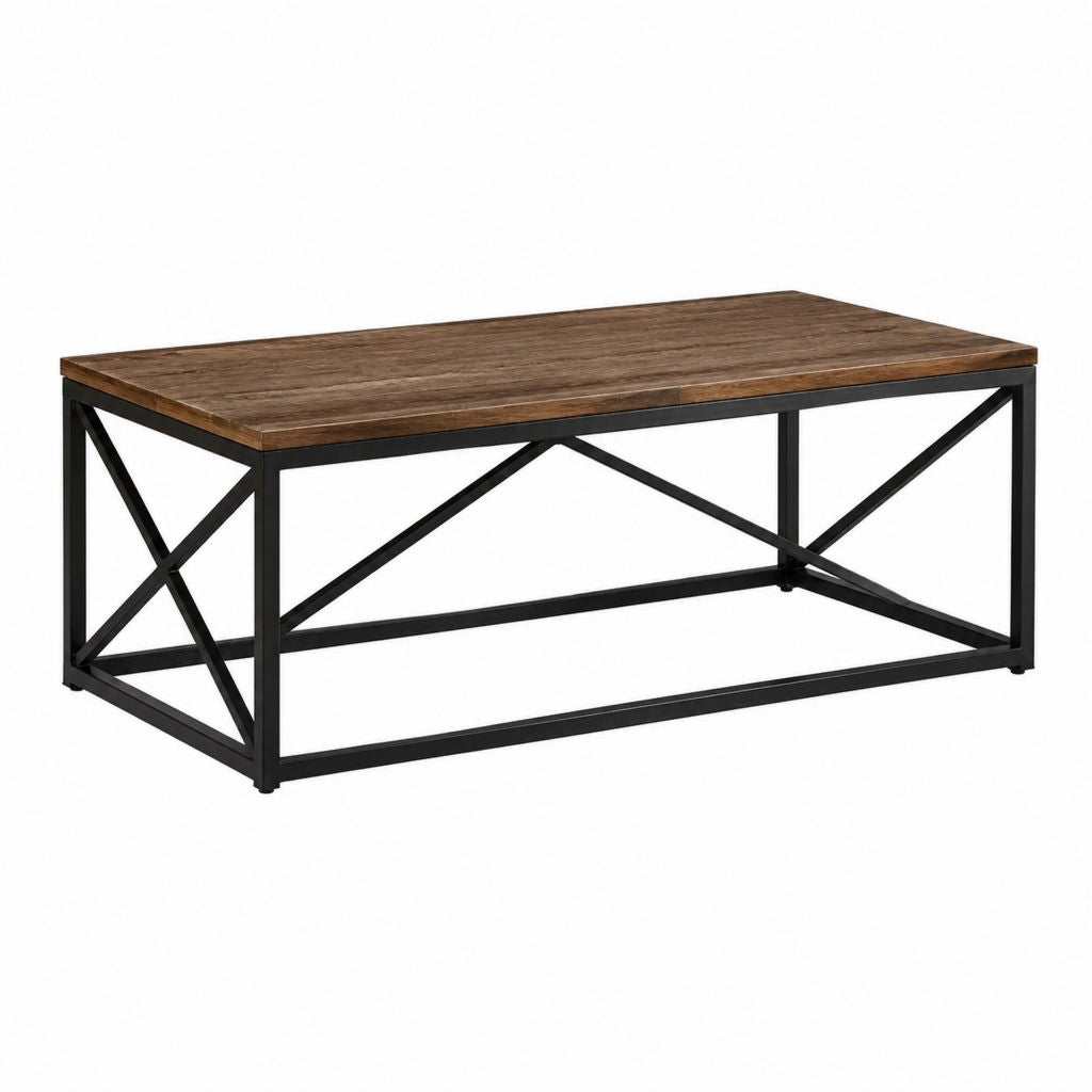 Couchtisch rechteckig Braun Schwarz mit MDF-Tischplatte und Stahlgestell 120 x 60 x 45 cm