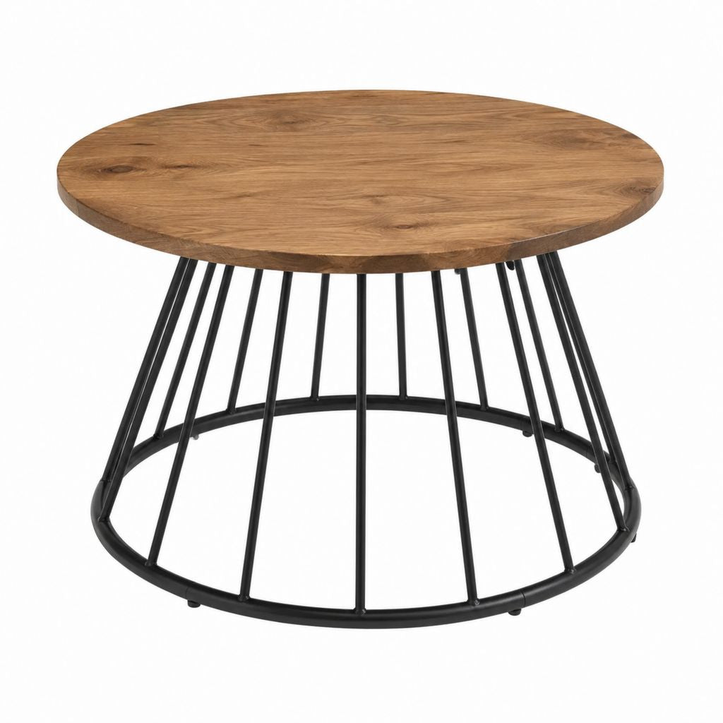 Couchtisch rund Eiche massiv Natur Schwarz Stahlgestell Ø 80 cm Höhe 45 cm