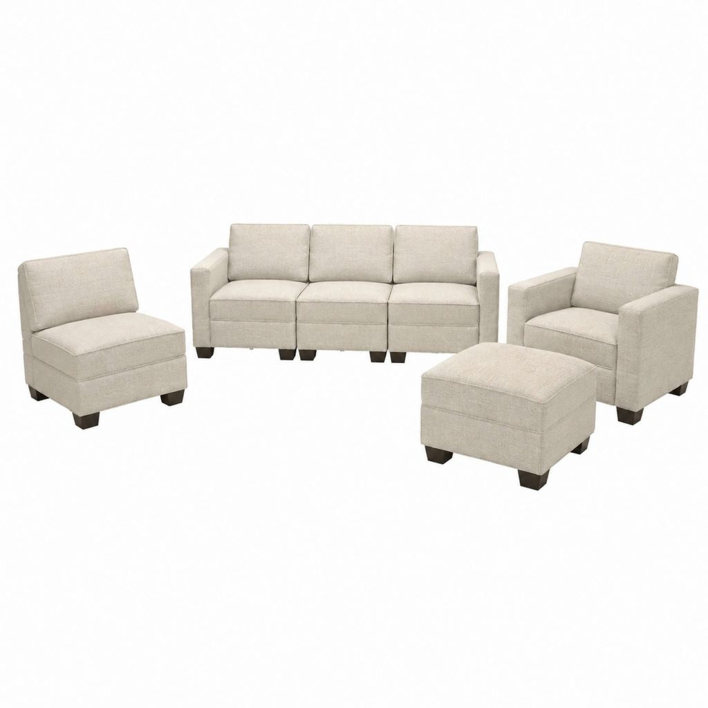 4-teiliges Sofa-Set Beige mit Polyesterbezug 3-Sitzer 203 x 89 x 86 cm