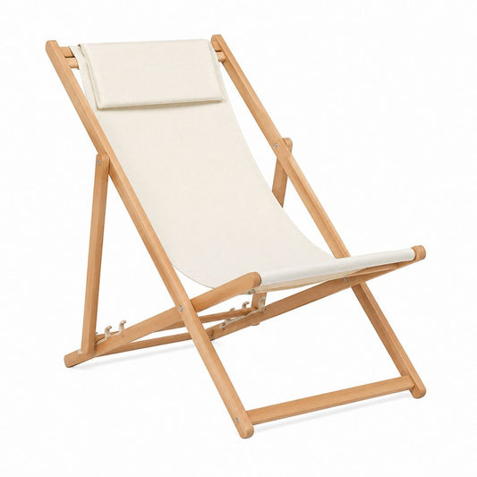 Klappbarer Gartenliegestuhl Naturholz Creme 100 % Baumwolle 58 x 98 x 90 cm
