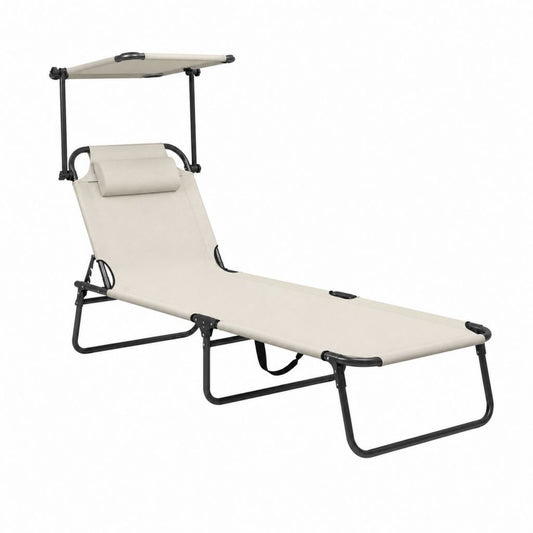 Gartenliege klappbar Beige Stahl Polyester mit Sonnendach und Kopfkissen 188 x 58 x 29 cm