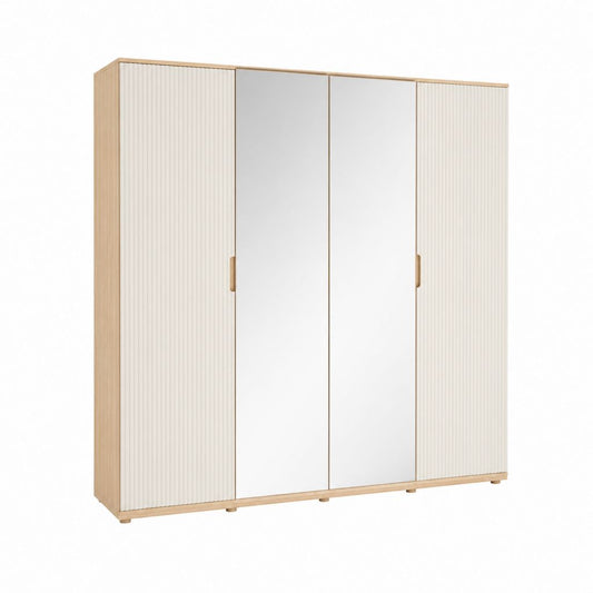 Kleiderschrank 4-türig mit Spiegeln weiß eichefarben Spanplatte 200 x 200 x 60 cm