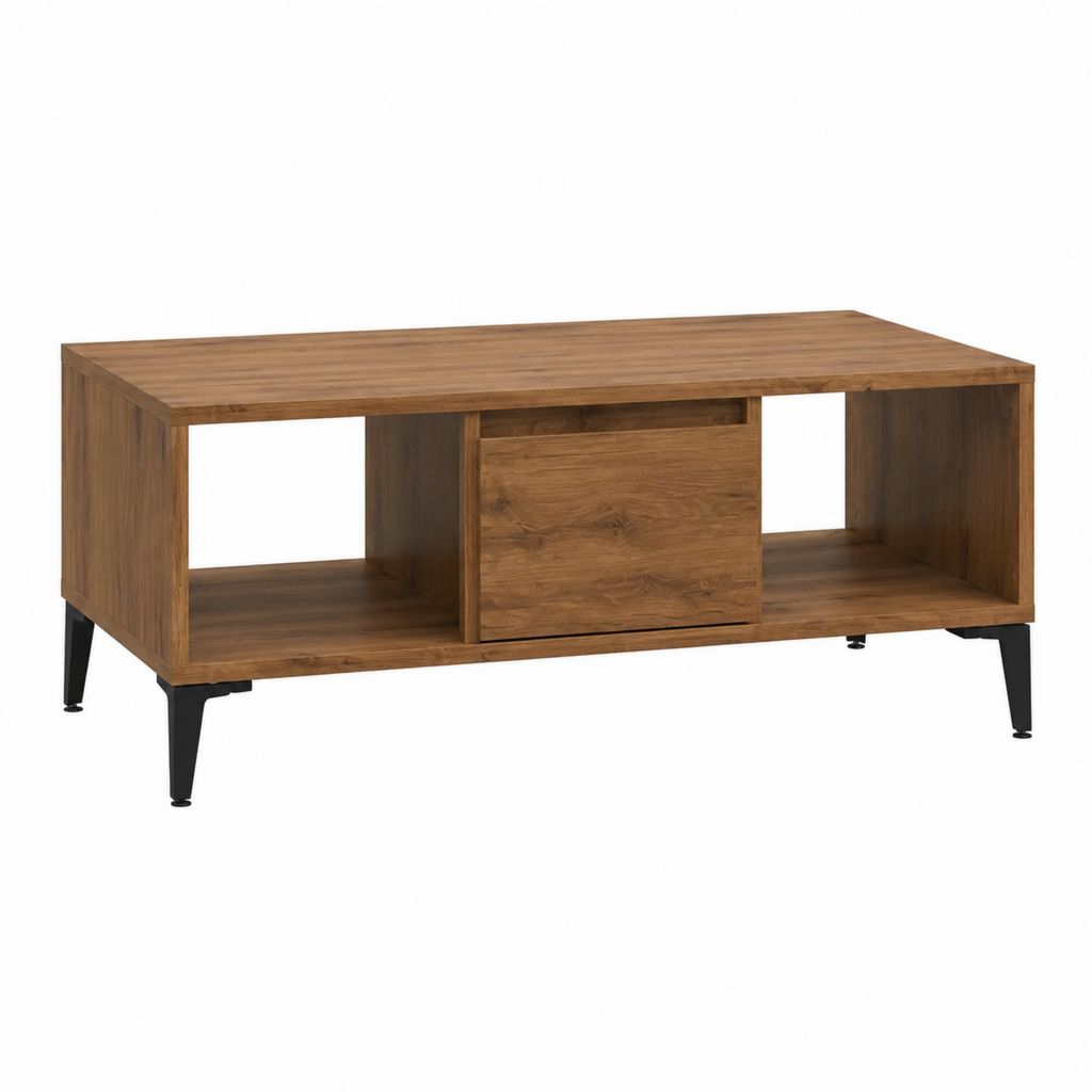 Couchtisch Braun Spanplatte rechteckig mit Schublade und offenen Fächern 120 x 60 x 45 cm