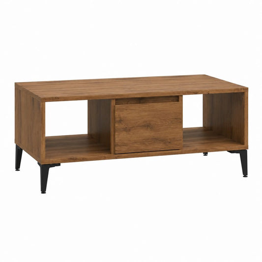 Couchtisch Braun Spanplatte rechteckig mit Schublade und offenen Fächern 120 x 60 x 45 cm