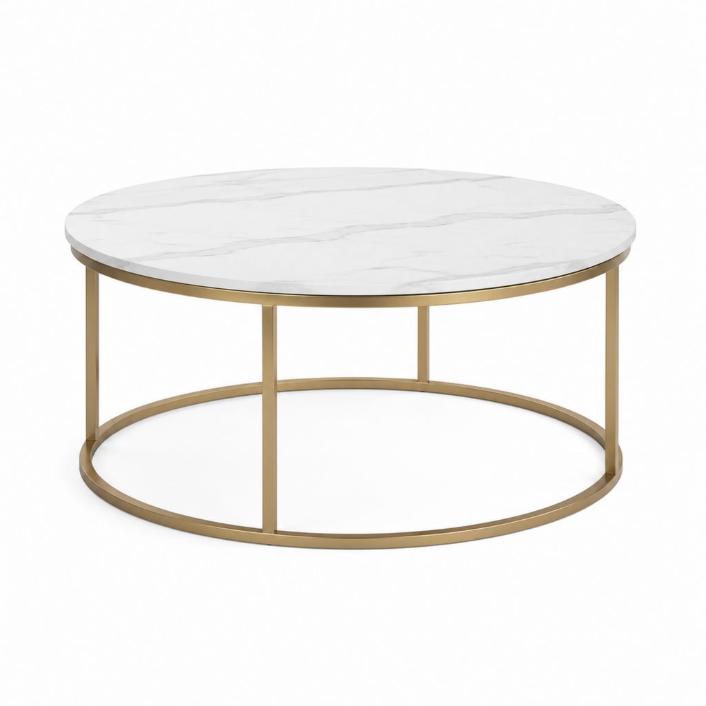Couchtisch rund Weiß Gold Sinterstein Stahl Ø 80 cm Höhe 45 cm
