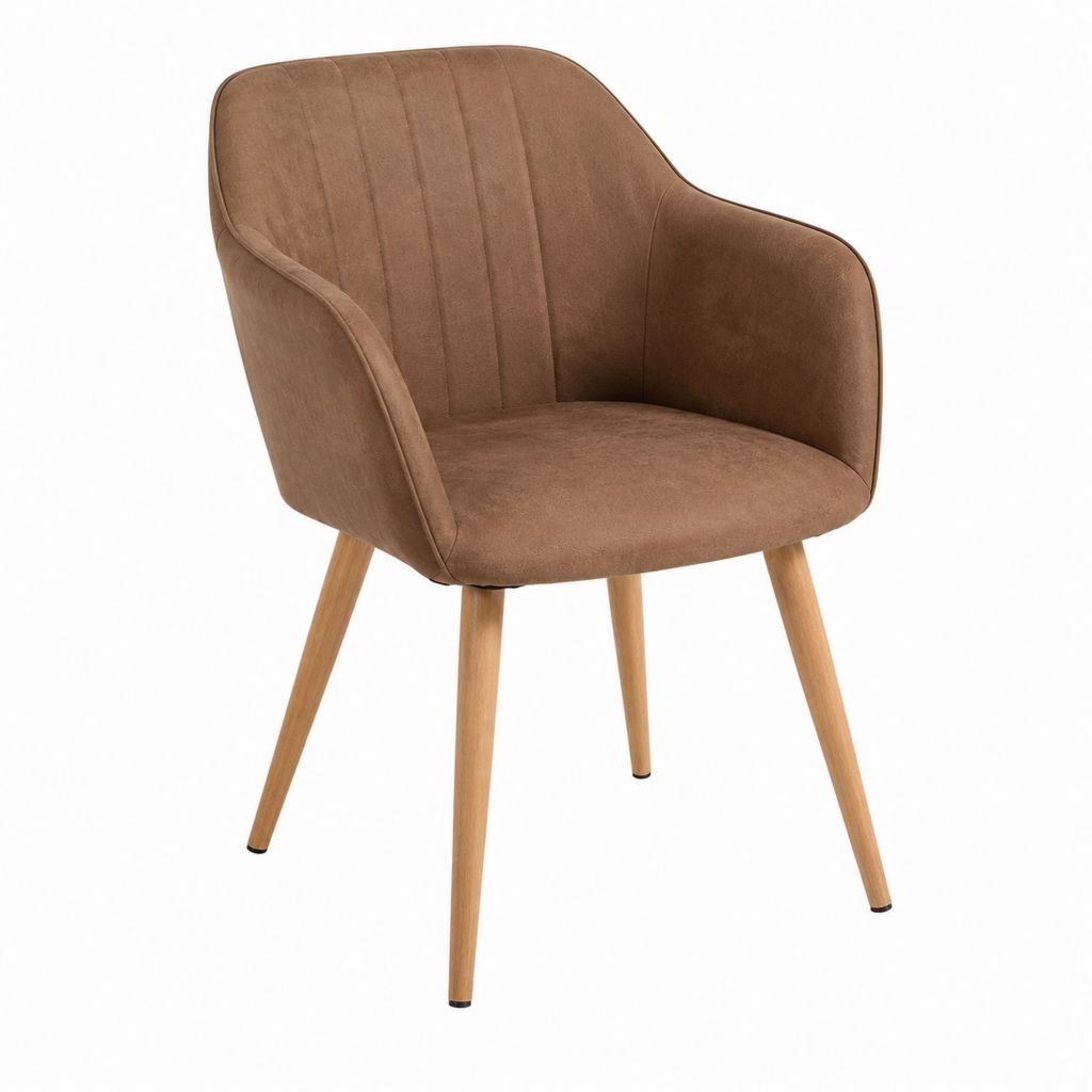 Esszimmerstuhl mit Armlehnen Braun Mikrofaser Massivholz 57 x 61 x 82 cm