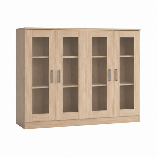 Kleiderschrank 4-türig Eiche Sonoma Spanplatte mit Glastüren rechteckig 180 x 54 x 197 cm