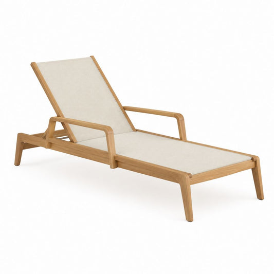 Gartenliege mit Armlehnen Beige Massives Teakholz Polyestergewebe 200 x 65 x 85 cm