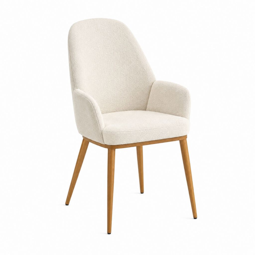 Esszimmerstuhl mit Armlehnen Creme Polyesterbezug Massivholzgestell 57 x 60 x 84 cm