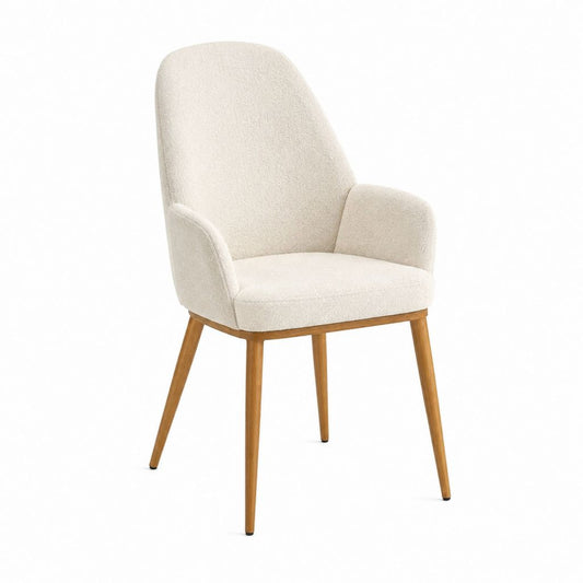 Esszimmerstuhl mit Armlehnen Creme Polyesterbezug Massivholzgestell 57 x 60 x 84 cm