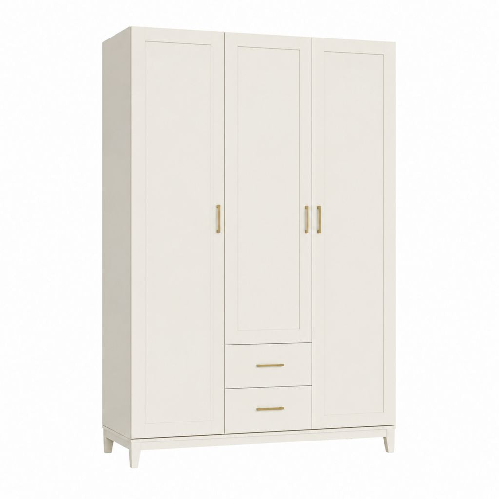 Kleiderschrank 3 Türen 2 Schubladen Weiß MDF 120 x 52 x 200 cm