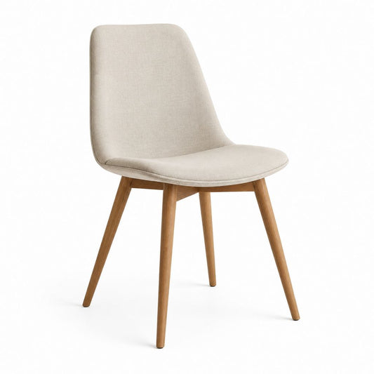 Esszimmerstuhl Beige mit Polyesterbezug und Eichenholzbeinen 48 x 56 x 84 cm