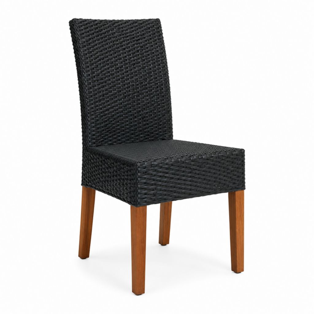 Esszimmerstuhl Schwarz Polyethylen-Geflecht Akazien-Massivholz 45 x 60 x 95 cm