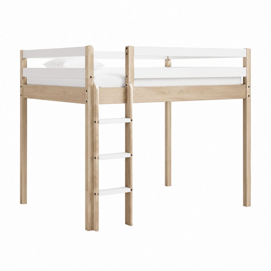 Hochbett Kinderbett Natur Weiß Massivholz Kiefer 90 x 200 cm