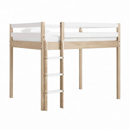 Hochbett Kinderbett Natur Weiß Massivholz Kiefer 90 x 200 cm