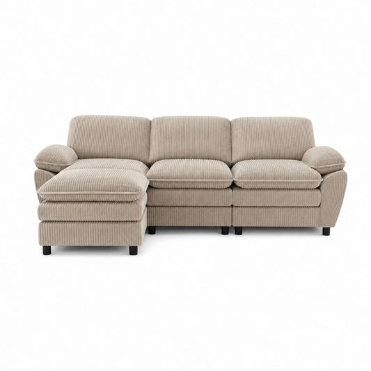 Ecksofa mit Recamiere links Beige Polyester-Cord 280 x 160 x 85 cm