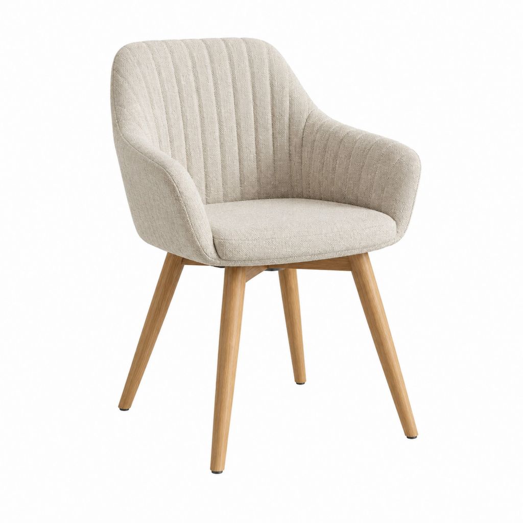 Esszimmerstuhl mit Armlehnen Beige Polyester Massivholz 57 x 60 x 82 cm
