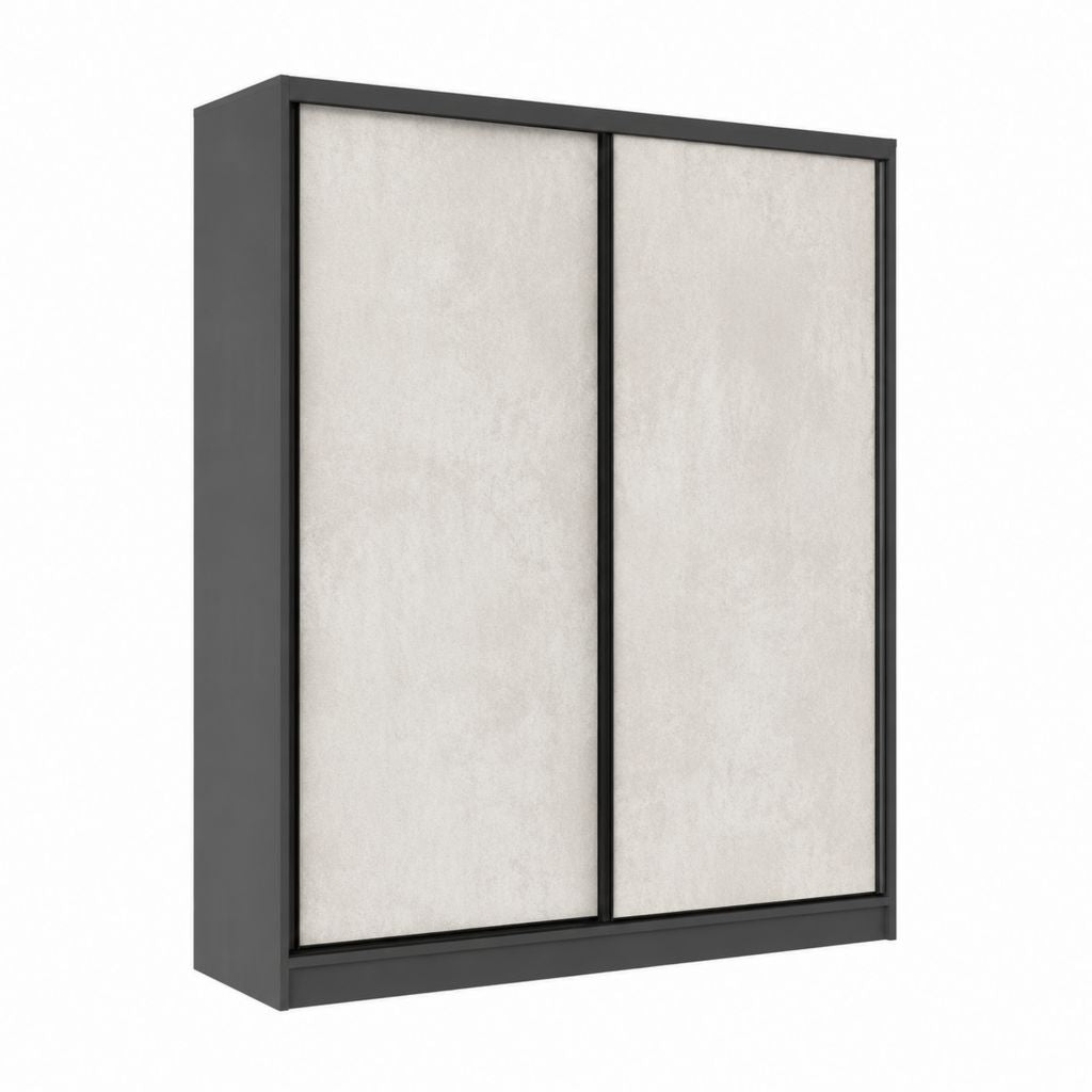Schwebetürenschrank mit 2 Schiebetüren Schwarz Hellgrau Spanplatte rechteckig 180 x 60 x 200 cm