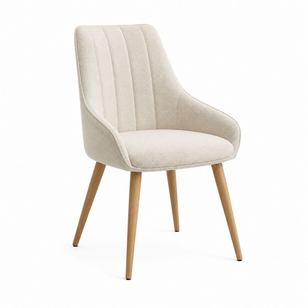 Esszimmerstuhl mit Armlehnen Creme Polyester Bouclé Rund 59 x 62 x 86 cm