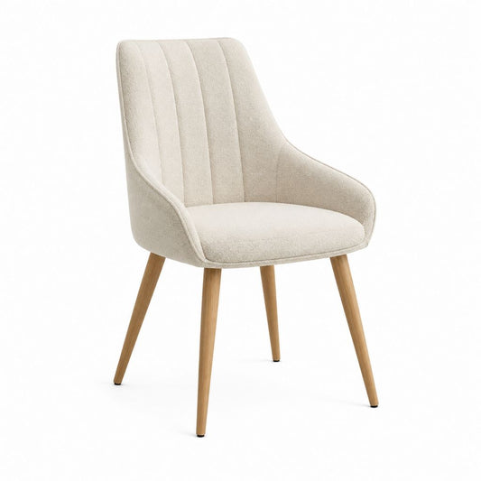 Esszimmerstuhl mit Armlehnen Creme Polyester Bouclé Rund 59 x 62 x 86 cm