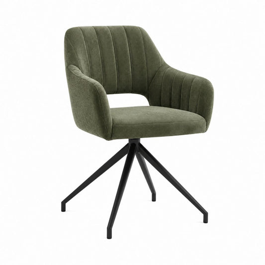 Esszimmerstuhl mit Armlehnen Olivgrün aus Polyester-Cord Schwarz 60 x 62 x 88 cm