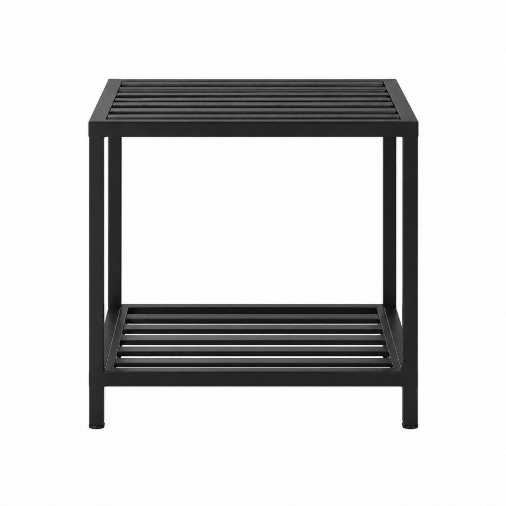 Couchtisch Schwarz pulverbeschichteter Stahl quadratisch mit 2 Lamellenablagen 50 x 50 x 50 cm