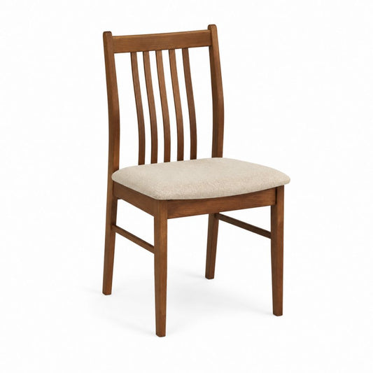 Esszimmerstuhl Braun aus Massivholz mit beigefarbener Polyesterpolsterung 45 x 52 x 100 cm