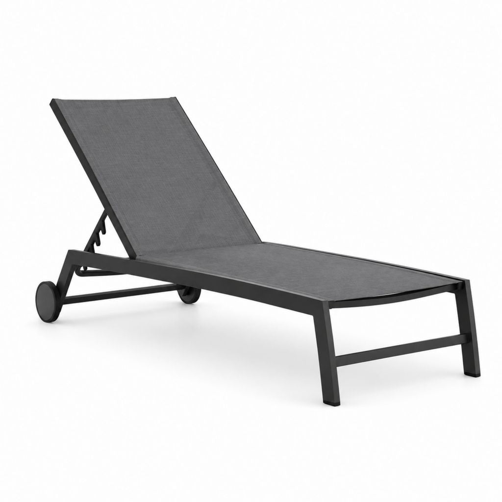 Gartenliege Schwarz Aluminium Textilene Rechteckig 195 x 65 x 32 cm mit Rollen